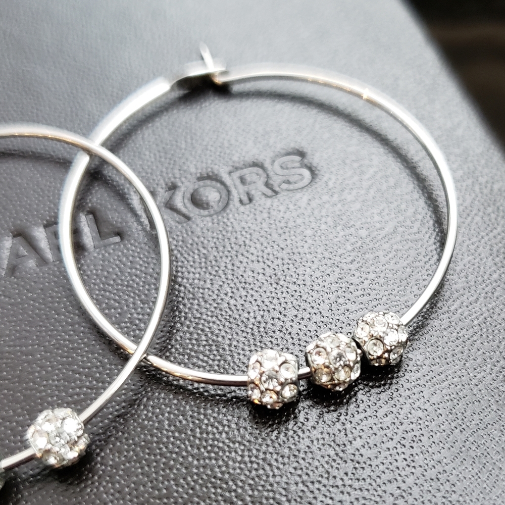 Michael Kors Hoop Earrings with Pave Crystal Balls - Picture 2 of 6